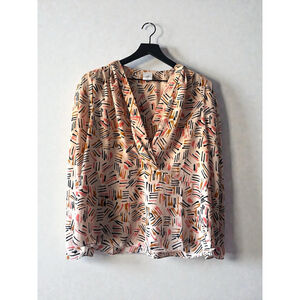 CAbi Abstract Print Wrap Blouse Medium Long Sleeve Work Top
